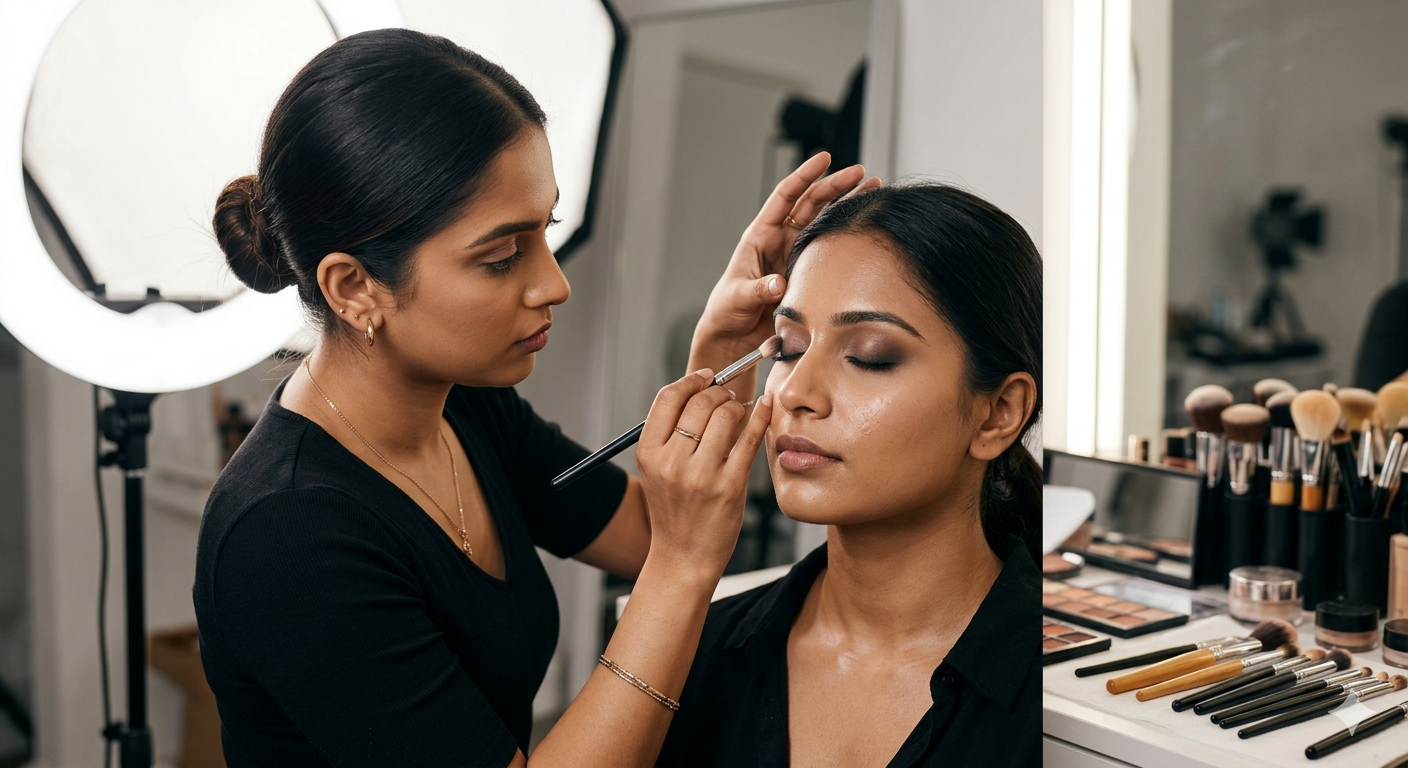Freelance makeup artist at work, the kind of service pro who starts on Square's register and outgrows it for client invoicing